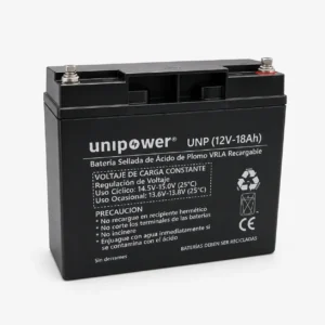 Especificaciones Batería VRLA 12V 18Ah Unipower para clínicas en Colombia. Venta B2B directa.