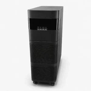 Vista frontal de UPS Online Bifásica Galleon One ISO, capacidades de 6 KVA y 10 KVA. Panel LCD superior, diseño en torre con ruedas, incluye transformador de aislamiento integrado.